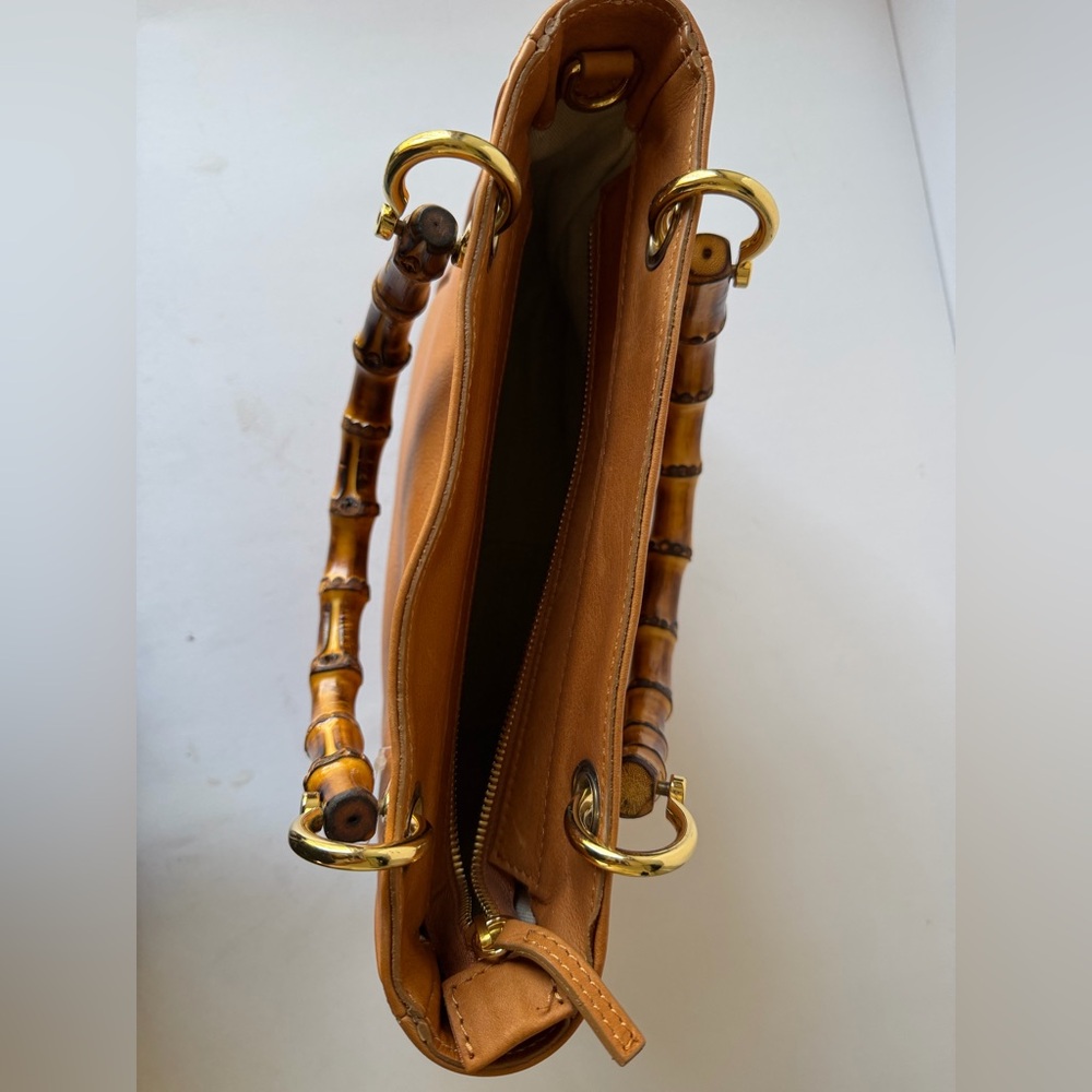 Mark & Graham Tan Leather Mini Tote with Bamboo Handles - Picture 2 of 12